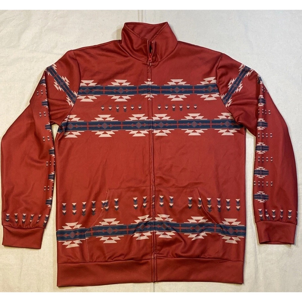 Nu Trendz Red Aztec Southwestern Native American Full Zip Men's Sz Large